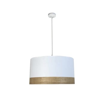 LARVSON - Lámpara colgante natural con pantalla textil blanco y madera ø40