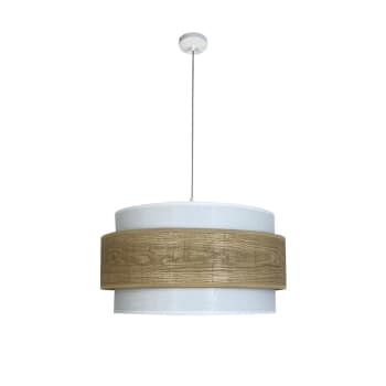 VONTRIER - Lámpara de techo natural de tela blanca con franja de madera ø40