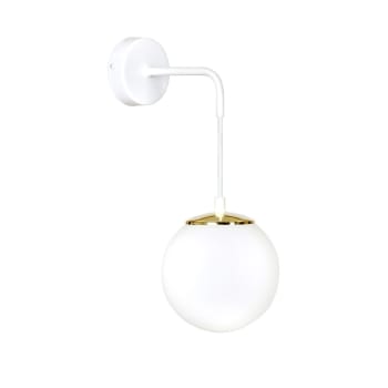 SIGNO - Aplique de pared blanco y oro con esfera de cristal y altura regulable