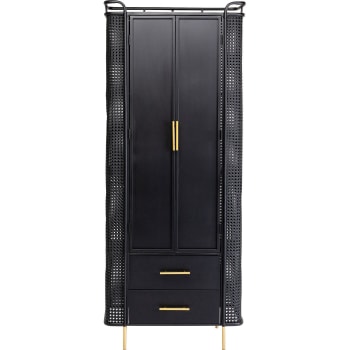 Fence - Armario de 2 puertas y 2 cajones en vidrio negro y acero 180x70cm