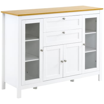 Buffet de cuisine meuble de rangement moderne avec porte en verre, tiroir,  grande niche et étagères réglables, 80 x 30 x 82 cm, blanc - Achat & prix