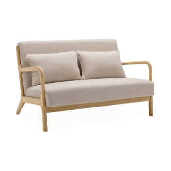 Lorens - 2-Sitzer Design-Sitzbank aus Holz und Stoff, Beige