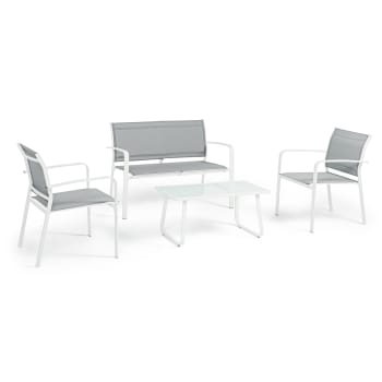 Set tavolo da esterno con 4 sedie pieghevoli metallo grigio