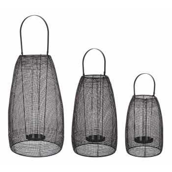 NUCLEOS - Set di 3 lanterne esterno in acciaio e vetro nere
