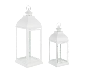NAMIR - Set di 2 lanterne da esterno in legno e vetro bianche
