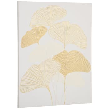 Tableau imprimé et peint feuilles ginkgo biloba - dim. 100L x 80l cm
