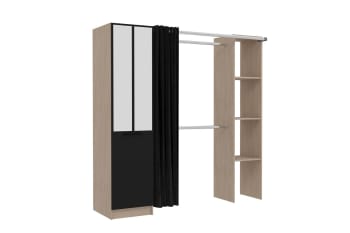 Nice - Vestuario industrial de madera, cortina negra, 2 armarios, 6 estantes