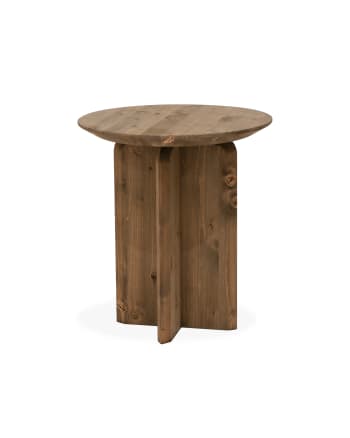 Bloom - Mesa auxiliar de madera maciza en tono envejecido de 50x45cm