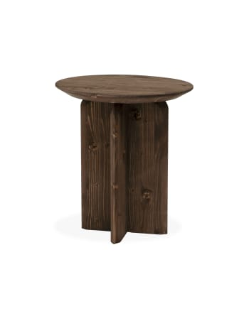 Bloom - Mesa auxiliar de madera maciza en tono nogal de 50x45cm