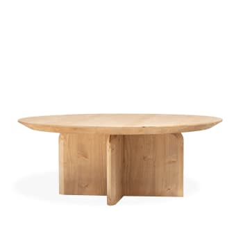 Bloom - Mesa de centro redonda de madera maciza en tono medio de 60cm