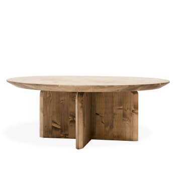 Bloom - Mesa de centro redonda de madera maciza en tono envejecido de 60cm