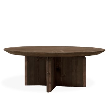 Bloom - Mesa de centro redonda de madera maciza en tono nogal de 60cm