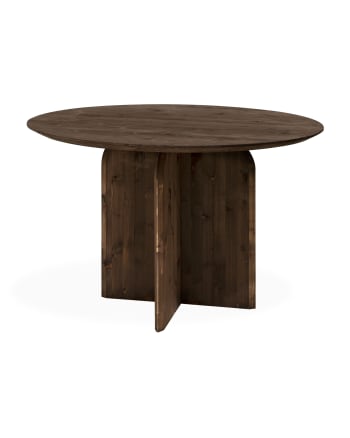 Bloom - Mesa de comedor redonda de madera maciza en tono nogal de 110cm