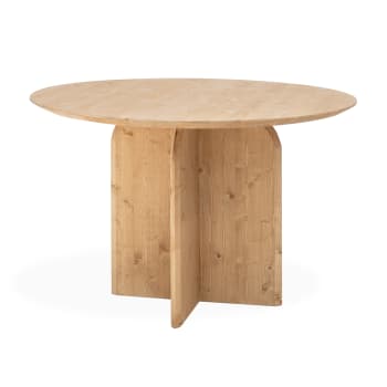 Bloom - Mesa de comedor redonda de madera maciza en tono medio de 110cm