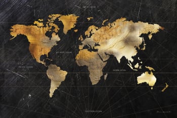 Tableau Carte du monde dorée imprimé sur toile 90x60cm