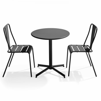 Palavas - Ensemble table ronde et 2 chaises de jardin bistrot en métal gris