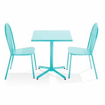 Palavas - Ensemble table de jardin inclinable et 2 chaises bistrot turquoise