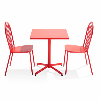 Palavas - Ensemble table carrée de jardin inclinable et 2 chaises bistrot rouge