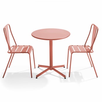 Palavas - Ensemble table ronde et 2 chaises de jardin bistrot en métal argile