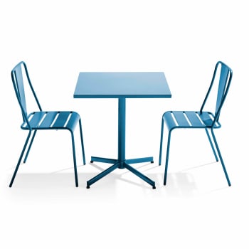 Palavas - Ensemble table inclinable de jardin et 2 chaises bleu pacific
