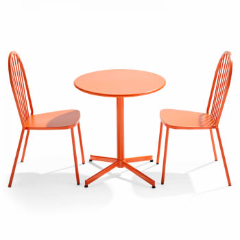 Palavas - Ensemble table ronde et 2 chaises de jardin bistrot métal orange