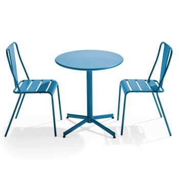 Palavas - Ensemble table ronde et 2 chaises de jardin bistrot en métal pacific