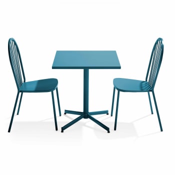 Palavas - Ensemble table de jardin inclinable et 2 chaises bistrot bleu pacific