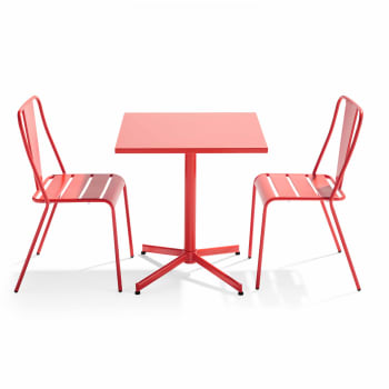 Palavas - Ensemble table inclinable de jardin et 2 chaises rouge