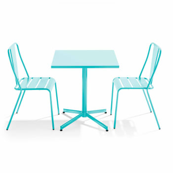 Palavas - Ensemble table inclinable de jardin et 2 chaises turquoise