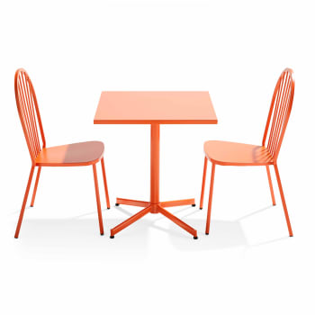 Palavas - Ensemble table carrée de jardin inclinable et 2 chaises bistrot orange