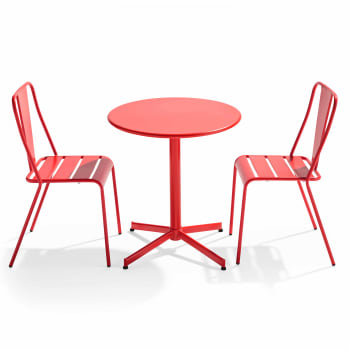 Palavas - Ensemble table ronde et 2 chaises de jardin bistrot métal rouge