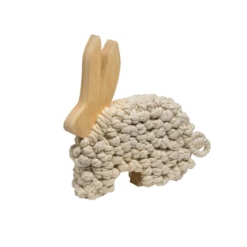 Pâques - Lapin de pâques en bois flotté beige et marron clair H21