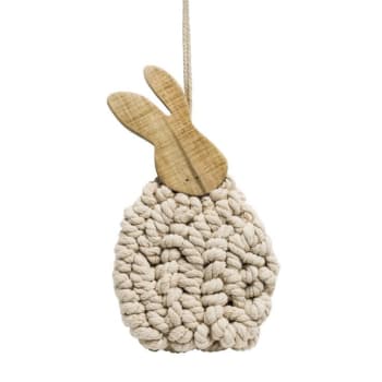 Pâques - Suspension lapin de pâques en bois beige et marron H23