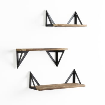 CECI - Set de 3 estantes de pared metal negro y madera de Paulownia