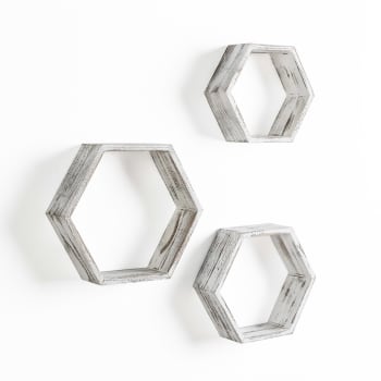 Wnvivi 3 estantes flotantes hexagonales montados en la pared, marco de metal con base de madera, decoración de estante colgante, soporte de exhibición de almacenamiento de pared (dorado