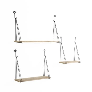 Set Di 3 Mensole Da Muro In Legno Paulownia Con Portasciugamani E Cestino - Marrone Scuro Per Bagno E Cucina