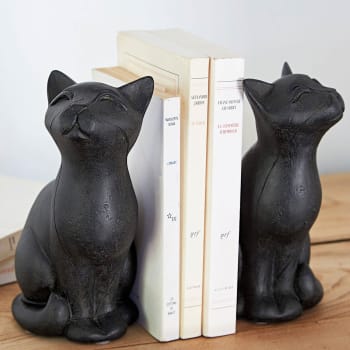 Toygers - Statuette serres livres chats en résine noir