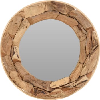 Miroir rond en bois teck recyclé rustique 52x52x6cm