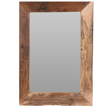 Miroir rectangulaire en bois teck recyclé rustique 50x70x2.5cm