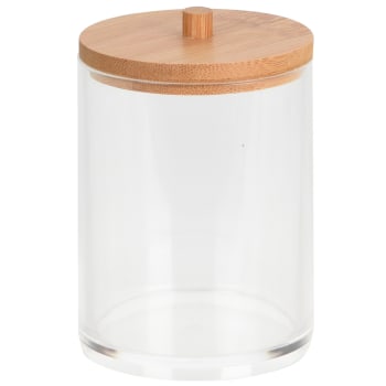 Boîte coton-tiges ronde acrylique et bambou 7x7x10.5cm