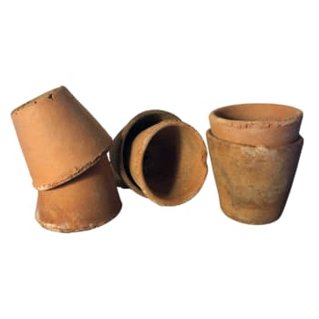 Lot de 6 véritables pots anciens en terre cuite H. 7 cm
