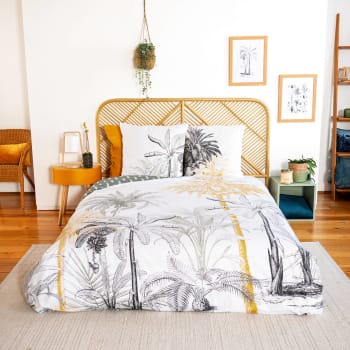 Palmera - Parure de lit réversible imprimé palmiers en coton adouci 240x220cm  |