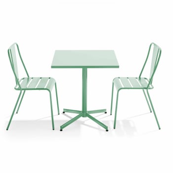 Palavas - Ensemble table inclinable de jardin et 2 chaises vert sauge