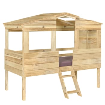 Roby - Cama casita y colchón madera maciza 90x200 cm
