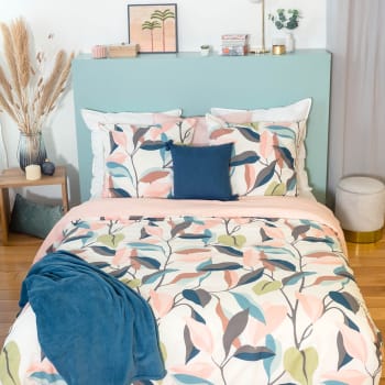 Lila - Parure de lit aux feuilles stylisées coton rose 240x220 cm