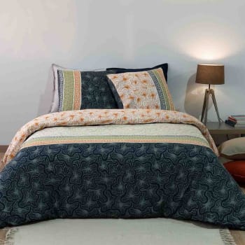 Parure de lit réversible 2 places percale à motifs 200x200 cm
