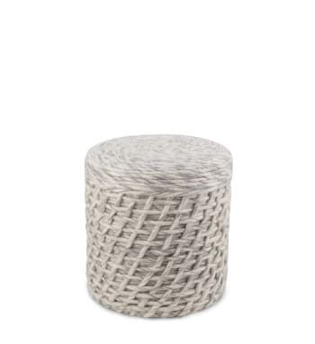 Sgabello tondo con piedi in legno, pouf poggiapiedi mod. Nemo - Samira