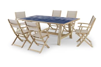 Bisbal & java light - Ensemble table céramique bleue 205x105 et 6 chaises