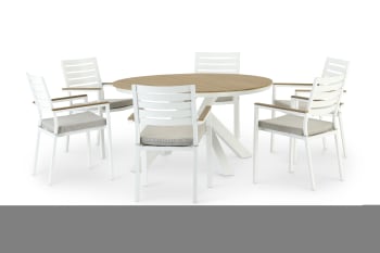OSAKA - Ensemble de table ronde blanche et 6 chaises avec coussin