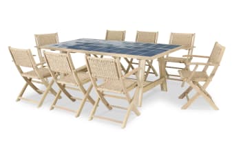 Bisbal & java light - Ensemble table céramique bleue 205x105 et 8 chaises